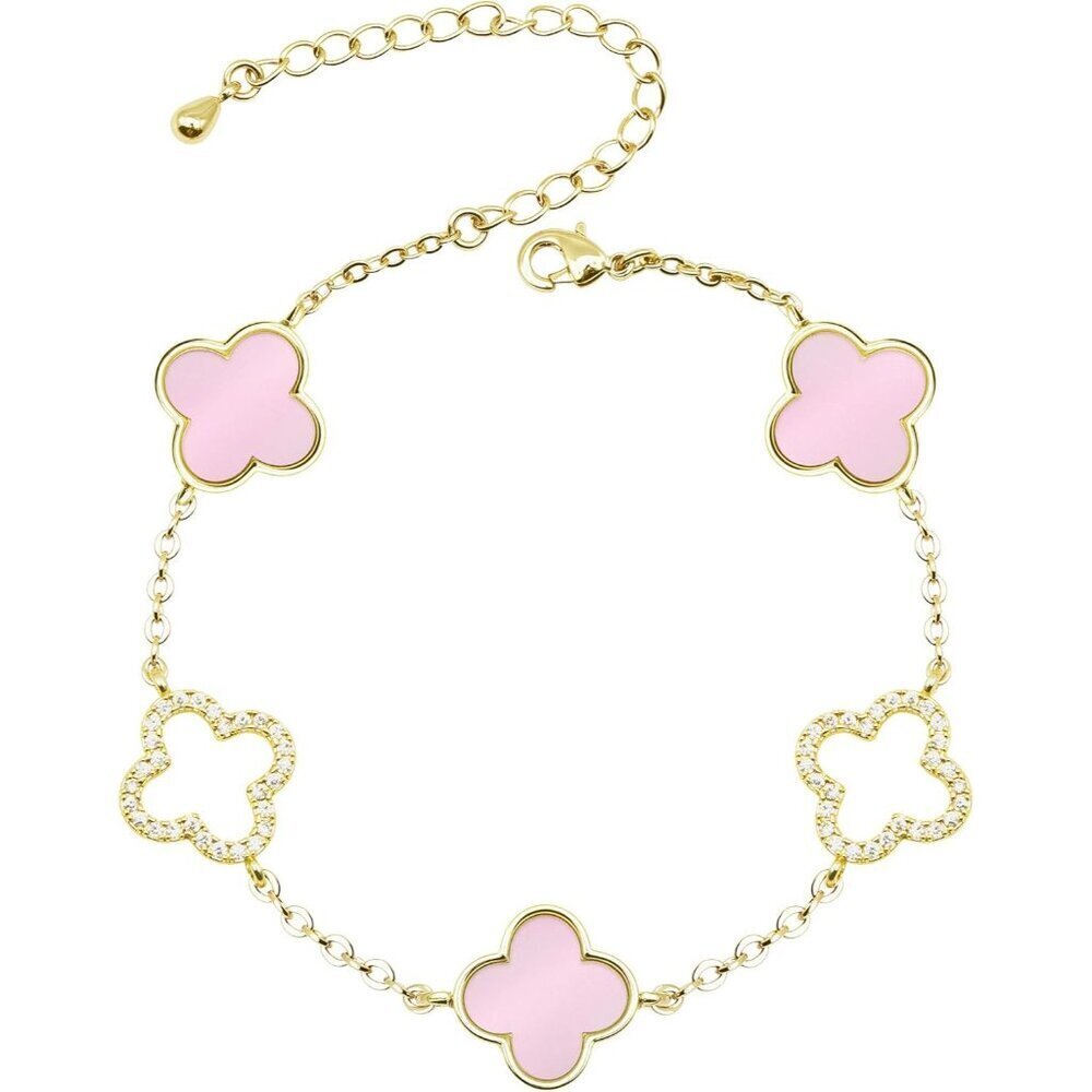 Women’s Gold Plated Clover Bracelet Stainless Steel Adjustable 7" Jewelry Gift